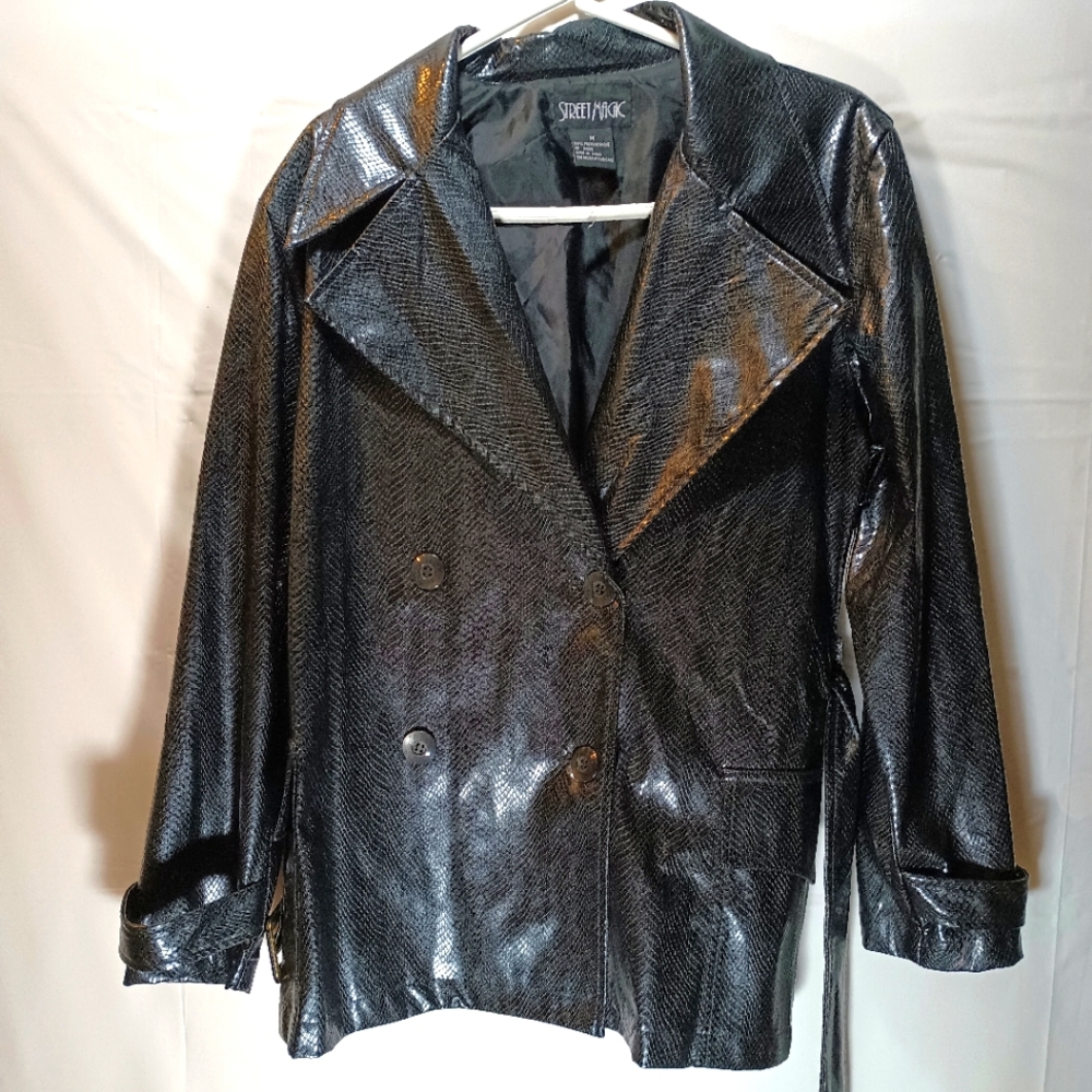 Vintage Street Magic black snakeskin faux leather jacket & belt Womens medium